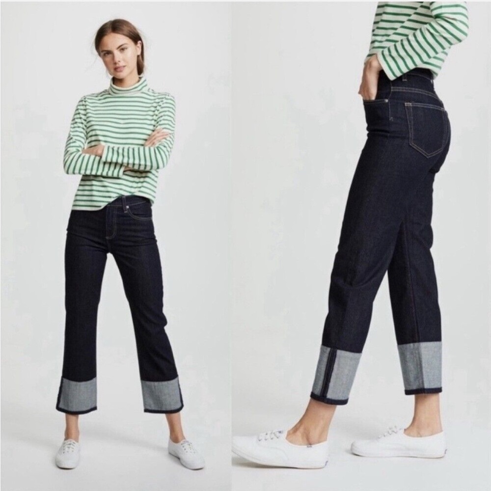 AG Adriano Goldschmied Dark Indigo Cuffed Straight Leg Jeans